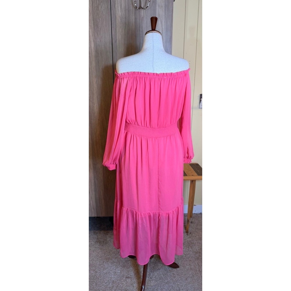 454.  Romantic Boho Festival Pink Off Shoulder Smocked Maxi Dress XL Vacation - Picture 3 of 5